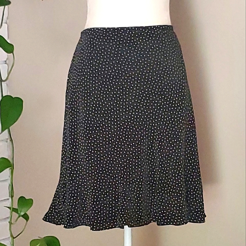 Ann Taylor Loft Black Skirt Polka Dots Flared Hemline Size 10